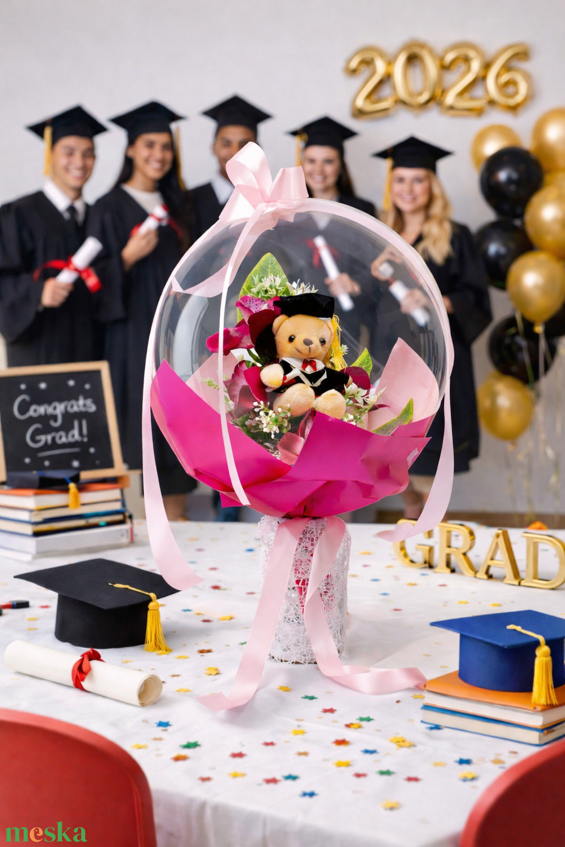 Ballagási macis ballonos csokor �  különleges ballagási ajándék, diplomaosztó ajándék - otthon & életmód - virágdekoráció - virágok - virágcsokor - Meska.hu