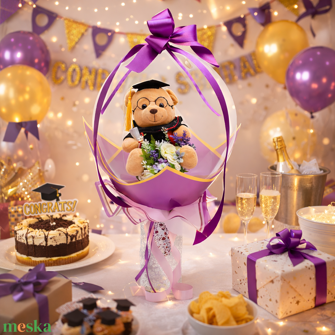 Ballagási macis ballonos csokor �  különleges ballagási ajándék, diplomaosztó ajándék - otthon & életmód - virágdekoráció - virágok - virágcsokor - Meska.hu