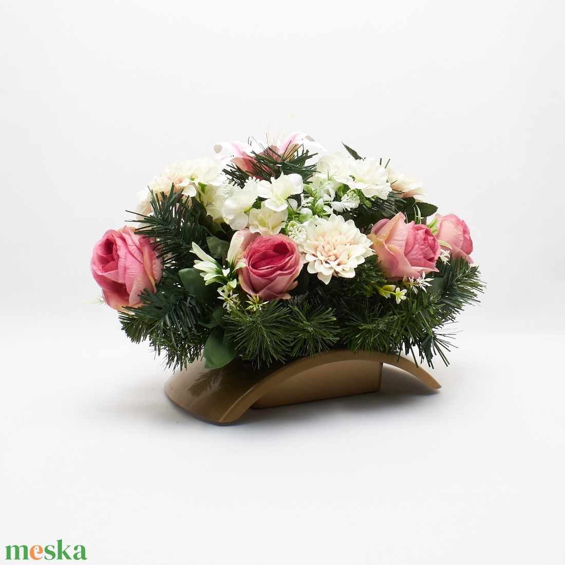 Mályva  rózsás sírdísz  � elegáns kegyeleti dekoráció - otthon & életmód - vallás - temetkezési tárgy - sírdísz, kegyeleti dísz - Meska.hu