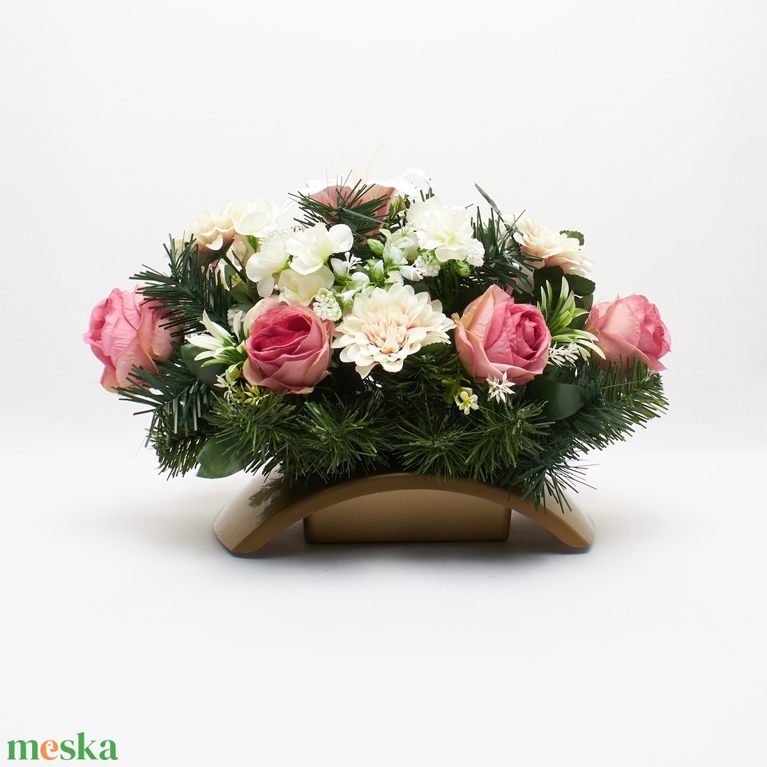 Mályva  rózsás sírdísz  � elegáns kegyeleti dekoráció - otthon & életmód - vallás - temetkezési tárgy - sírdísz, kegyeleti dísz - Meska.hu