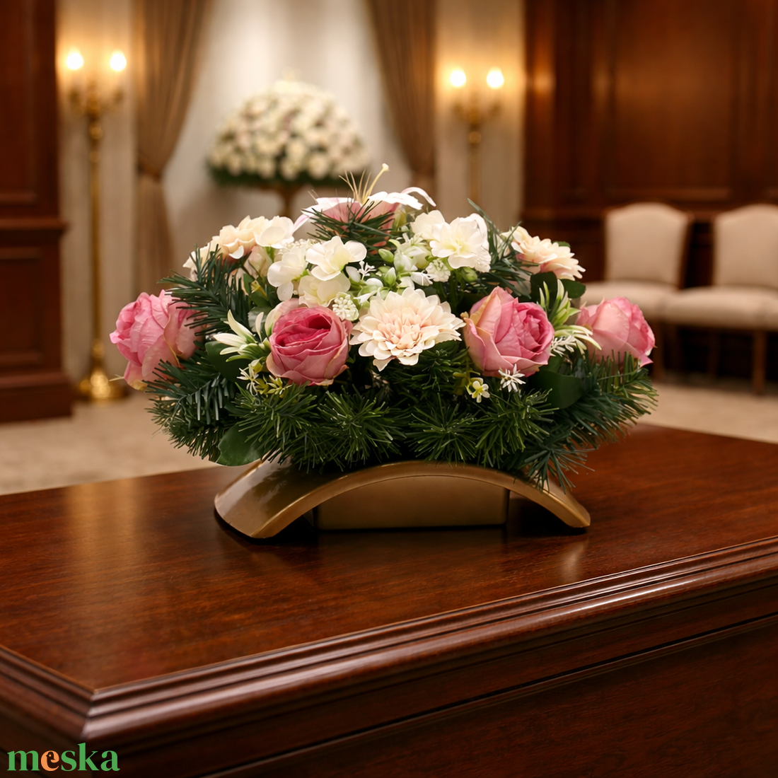 Mályva  rózsás sírdísz  � elegáns kegyeleti dekoráció - otthon & életmód - vallás - temetkezési tárgy - sírdísz, kegyeleti dísz - Meska.hu