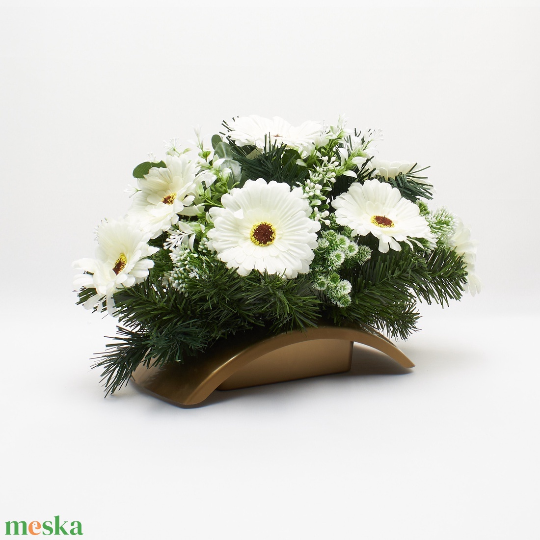 Fehér gerberás sírdísz  � elegáns kegyeleti virágkompozíció - otthon & életmód - vallás - temetkezési tárgy - sírdísz, kegyeleti dísz - Meska.hu