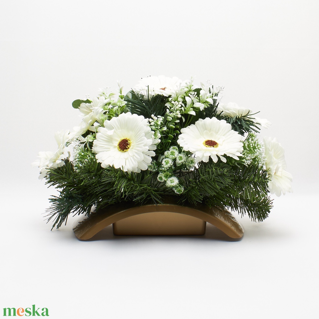 Fehér gerberás sírdísz  � elegáns kegyeleti virágkompozíció - otthon & életmód - vallás - temetkezési tárgy - sírdísz, kegyeleti dísz - Meska.hu