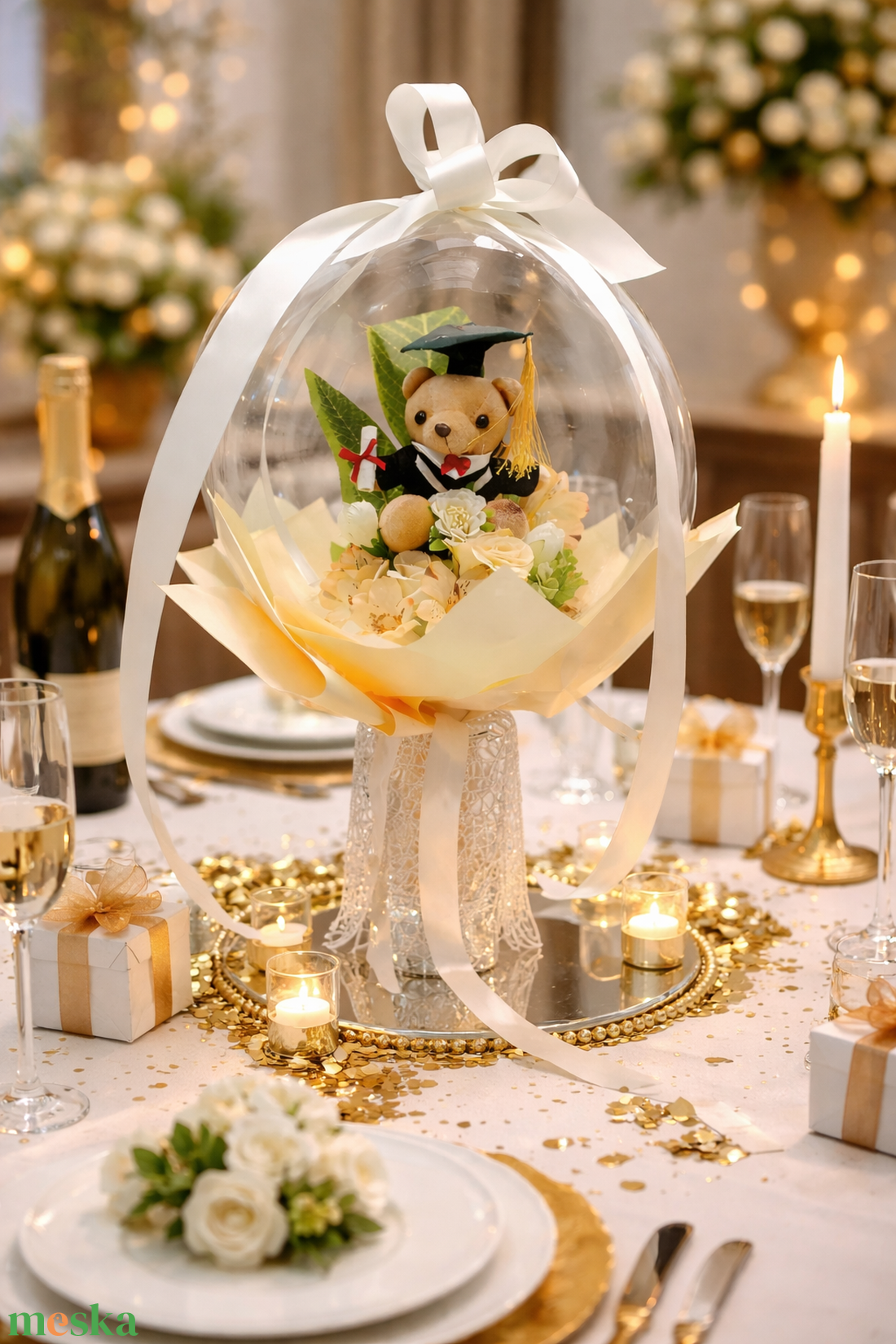 Ballagási macis ballonos csokor �  különleges ballagási ajándék, diplomaosztó ajándék - otthon & életmód - virágdekoráció - virágok - virágcsokor - Meska.hu