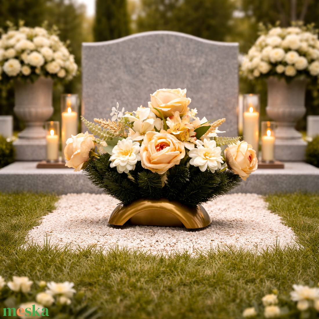 Barack�krém sírdísz kegyeletteljes megemlékezéshez - otthon & életmód - vallás - temetkezési tárgy - sírdísz, kegyeleti dísz - Meska.hu