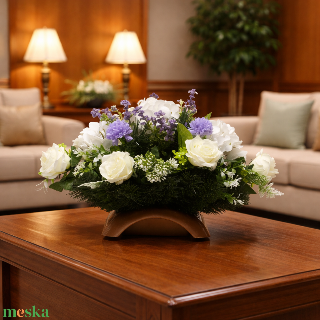 Fehér�lila elegáns sírdísz művirágokkal - otthon & életmód - vallás - temetkezési tárgy - sírdísz, kegyeleti dísz - Meska.hu