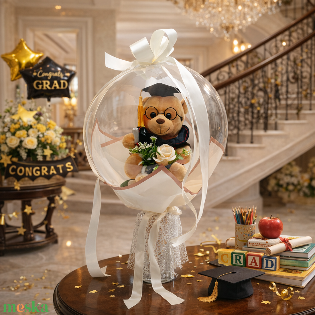 Ballagási macis ballonos csokor �  különleges ballagási ajándék, diplomaosztó ajándék - otthon & életmód - virágdekoráció - virágok - virágcsokor - Meska.hu