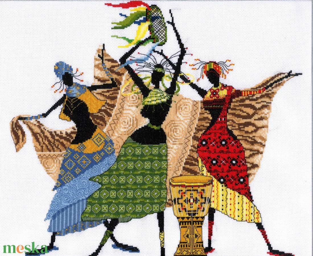 Afrikai nők - művészet - textilkép - keresztszemes - Meska.hu