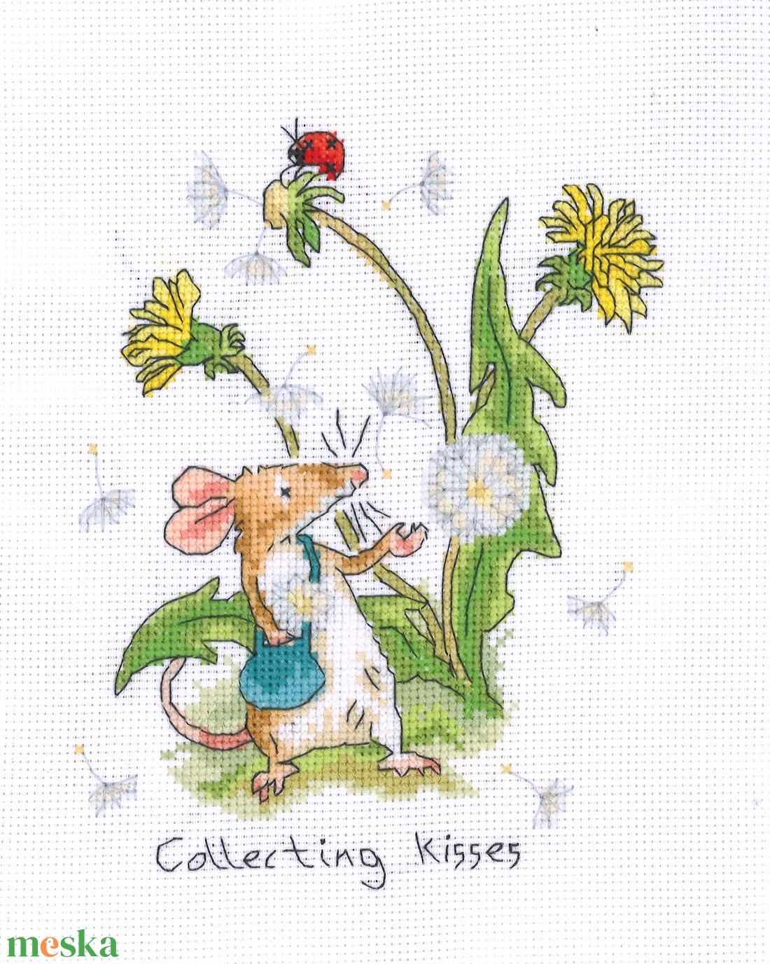 Egérke - Collecting kisses - művészet - textilkép - keresztszemes - Meska.hu Egérke - Collecting kisses - művészet - textilkép - keresztszemes - Meska.hu