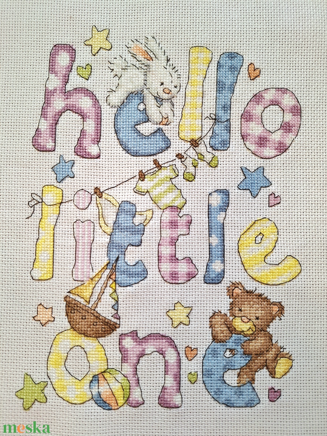 Hello little one - művészet - textilkép - keresztszemes - Meska.hu