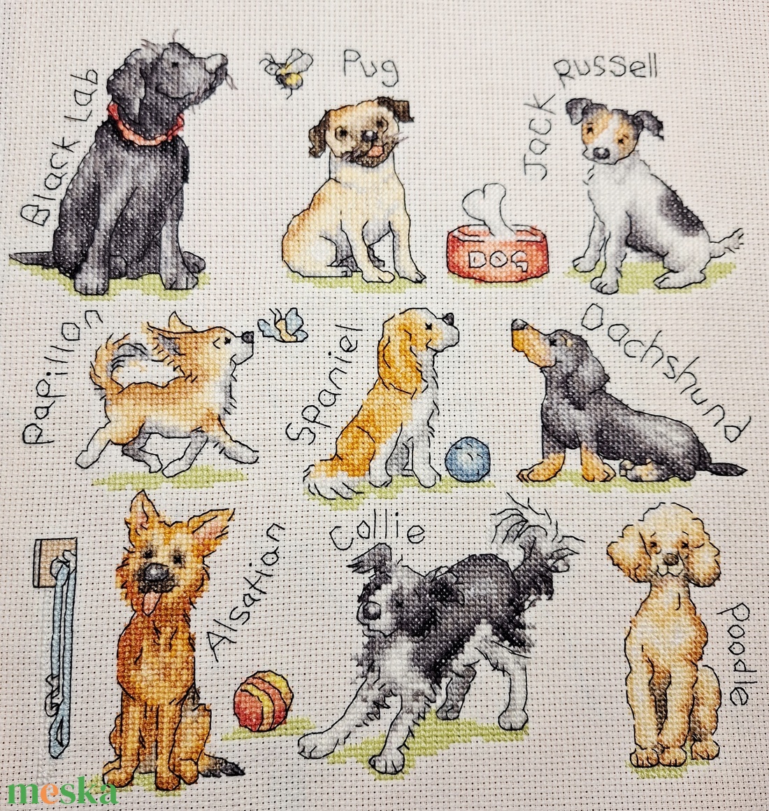 Kutyafajták - művészet - textilkép - keresztszemes - Meska.hu
