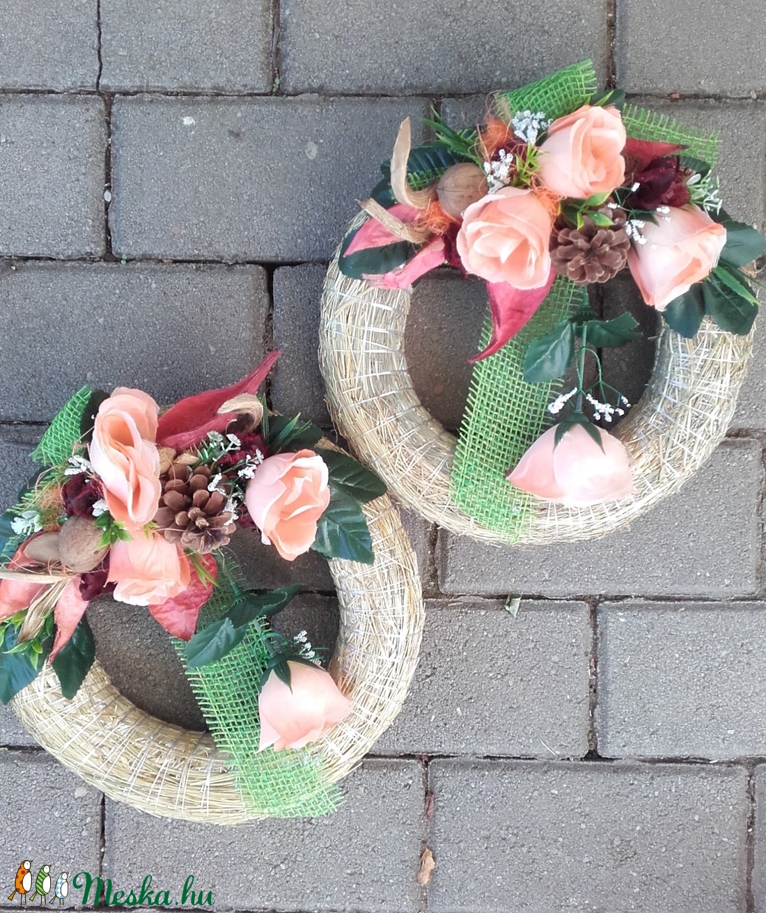 ŐSZI szalma alapos-virágos koszorú, kopogtató KÉSZTERMÉK - otthon & életmód - dekoráció - Meska.hu
