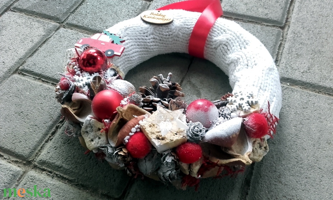 ADVENTI kisautós karácsonyi kopogtató, ajtódísz, koszorú-KÉSZTERMÉK - otthon & lakás - karácsony - karácsonyi lakásdekoráció - karácsonyi ajtódíszek - Meska.hu