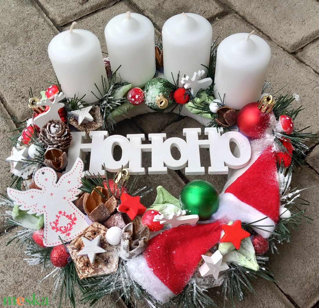 HOHOHO mikulás- piros-fehér-karácsonyi kopogtató, asztaldísz, koszorú, box - karácsony - karácsonyi lakásdekoráció - ünnepi asztaldekoráció - Meska.hu