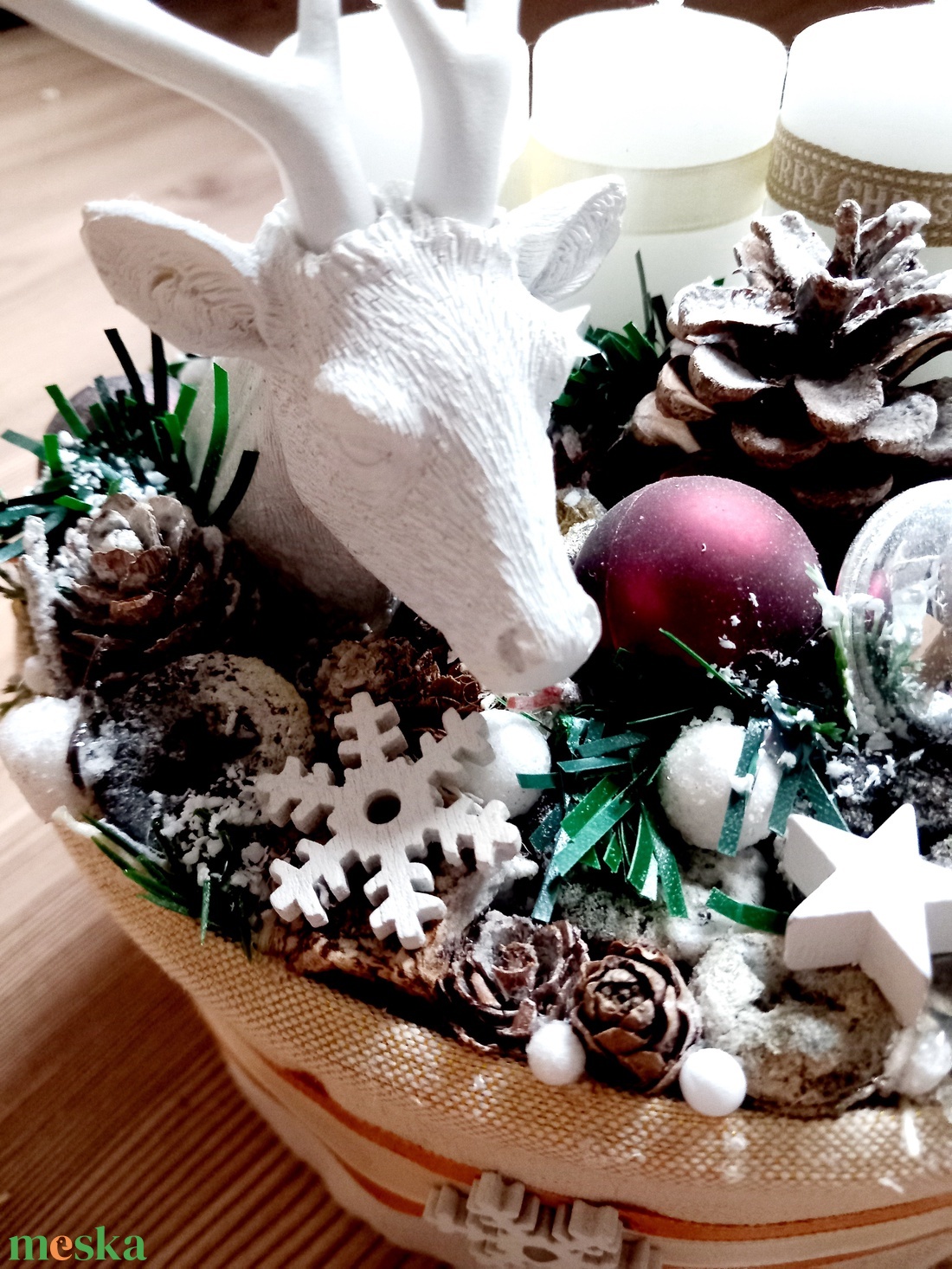 RÉNSZARVAS karácsonyi koszorú, adventi koszorú, adventi asztaldísz, ünnepi dekoráció   - karácsony - karácsonyi lakásdekoráció - karácsonyi ajtódíszek - Meska.hu
