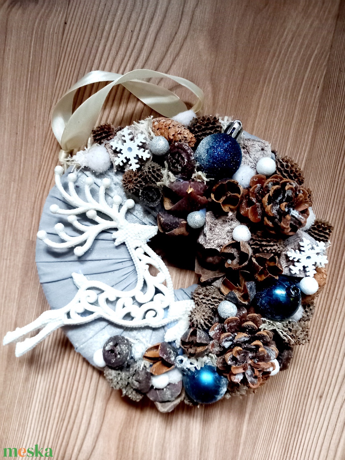 TÉLI TÁJ téli-kék adventi koszorú, adventi asztaldísz, ünnepi dekoráció, karácsonyi dísz - karácsony - adventi díszek - adventi koszorú - Meska.hu