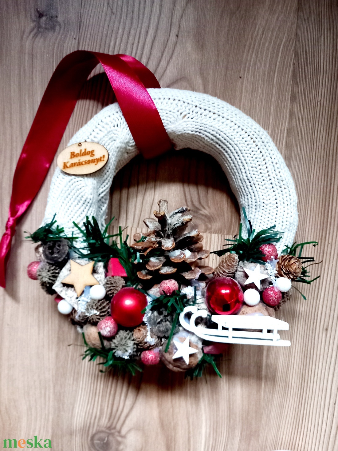 BOLDOG KARÁCSONYT  karácsonyi koszorú, adventi ajtódísz, kopogtató  ünnepi dekoráció, karácsonyi dísz - karácsony - adventi díszek - adventi koszorú - Meska.hu