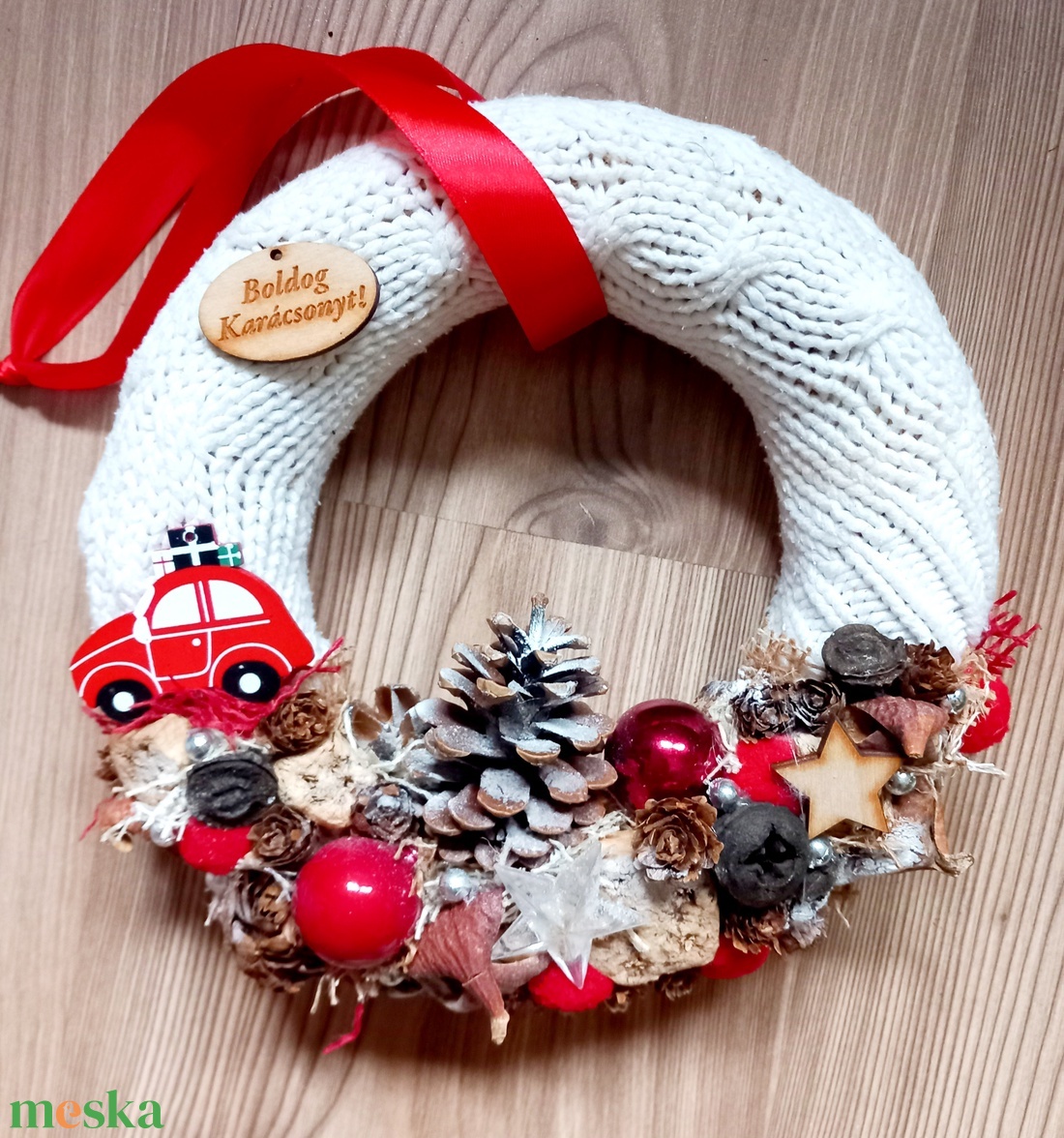 BOLDOG KARÁCSONYT  karácsonyi koszorú, adventi ajtódísz, kopogtató  ünnepi dekoráció, karácsonyi dísz - karácsony - adventi díszek - adventi koszorú - Meska.hu