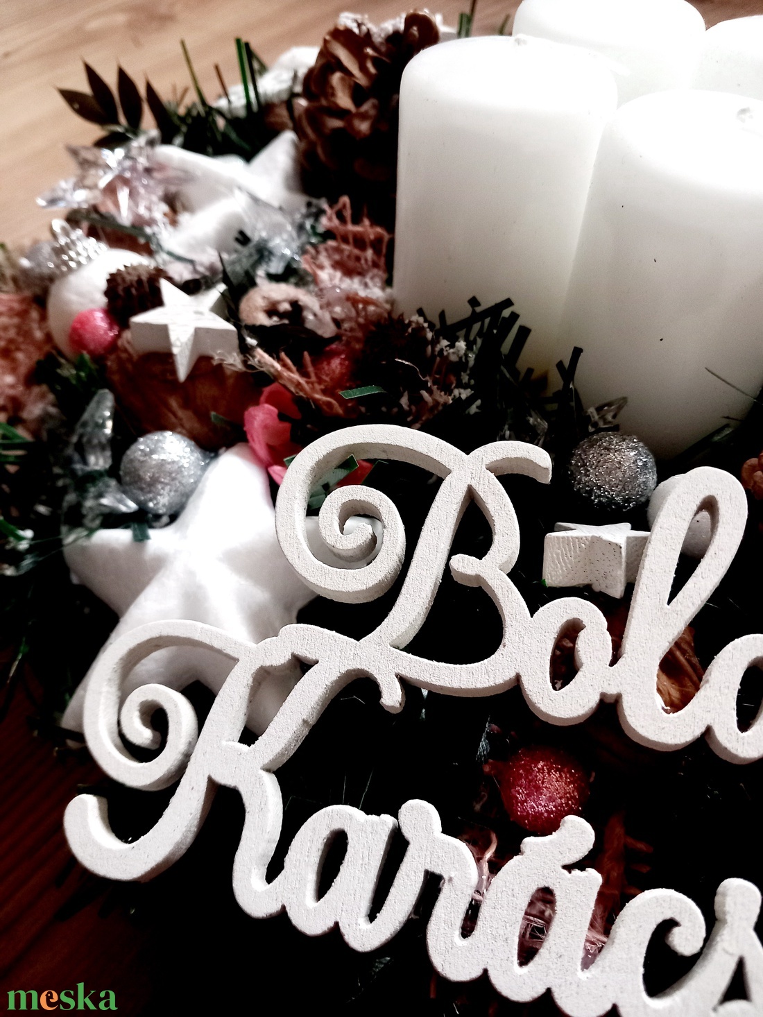 BOLDOG KARÁCSONYT karácsonyi- adventi ünnepi asztaldsz, box, karácsonyi koszorú,  - karácsony - adventi díszek - adventi ajtódísz - Meska.hu