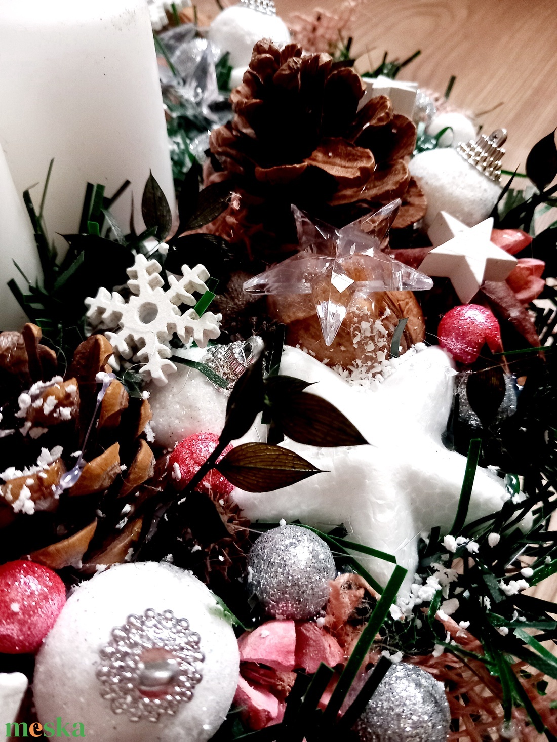 BOLDOG KARÁCSONYT karácsonyi- adventi ünnepi asztaldsz, box, karácsonyi koszorú,  - karácsony - adventi díszek - adventi ajtódísz - Meska.hu