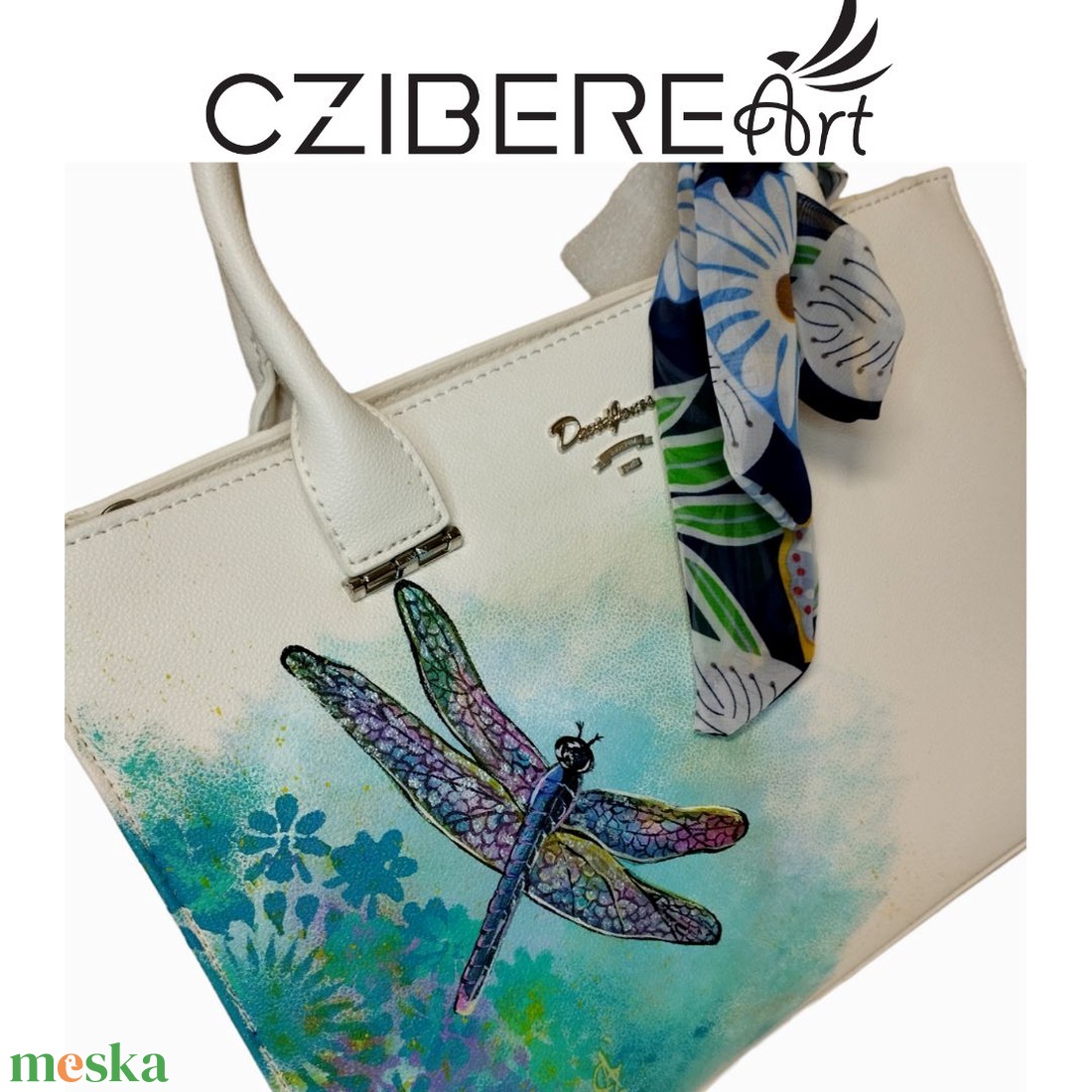 Kézzel festett táska- szitakötő - táska & tok - kézitáska & válltáska - kézitáska - Meska.hu