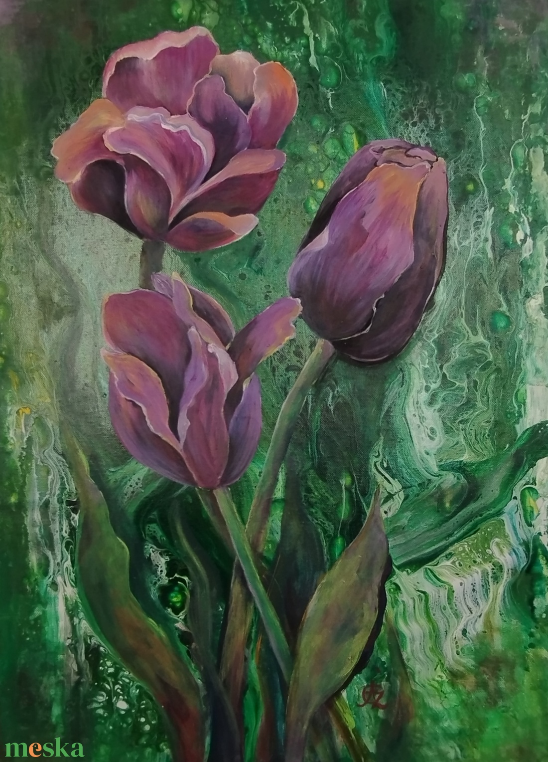 �Bomló szirmok akrilfestmény-Tulipán - művészet - festmény - akril - Meska.hu
