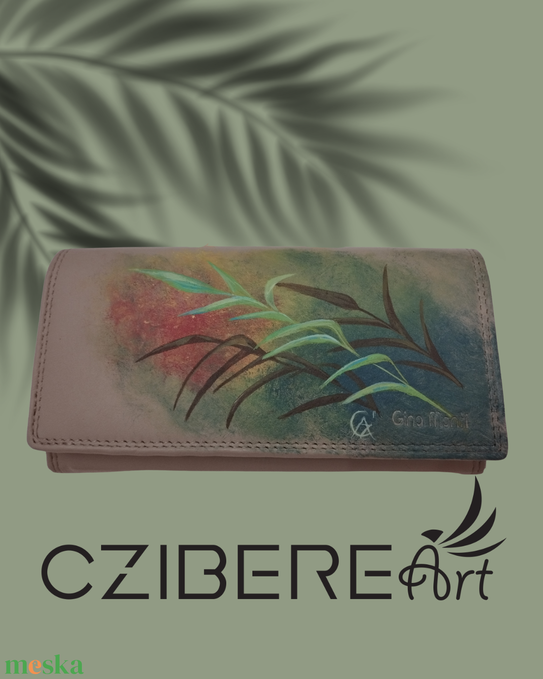 Kézzel festett bőr pénztárca-levelek - táska & tok - pénztárca & más tok - pénztárca - női pénztárca - Meska.hu