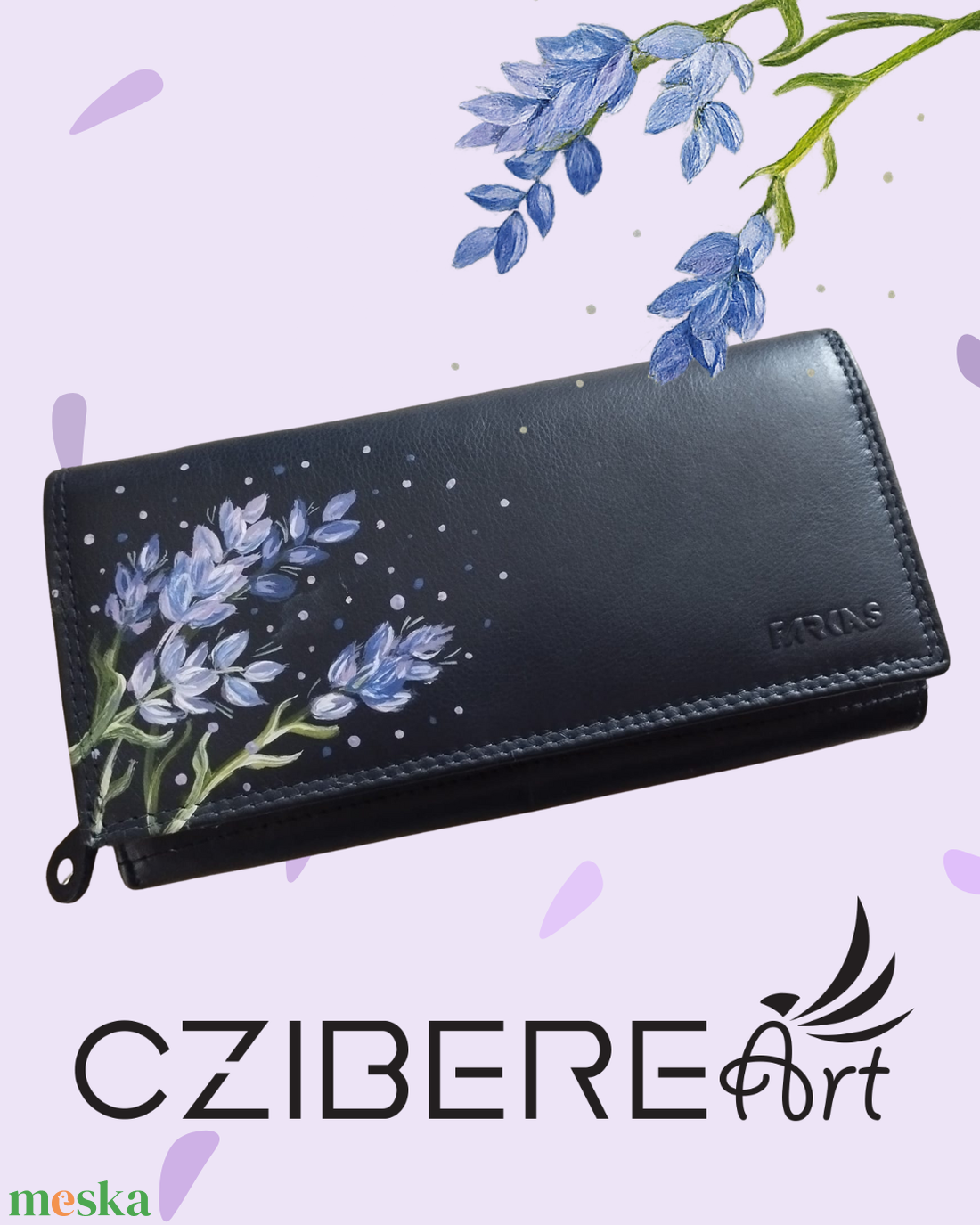 Kézzel festett bőr pénztárca-levendula - táska & tok - pénztárca & más tok - pénztárca - női pénztárca - Meska.hu