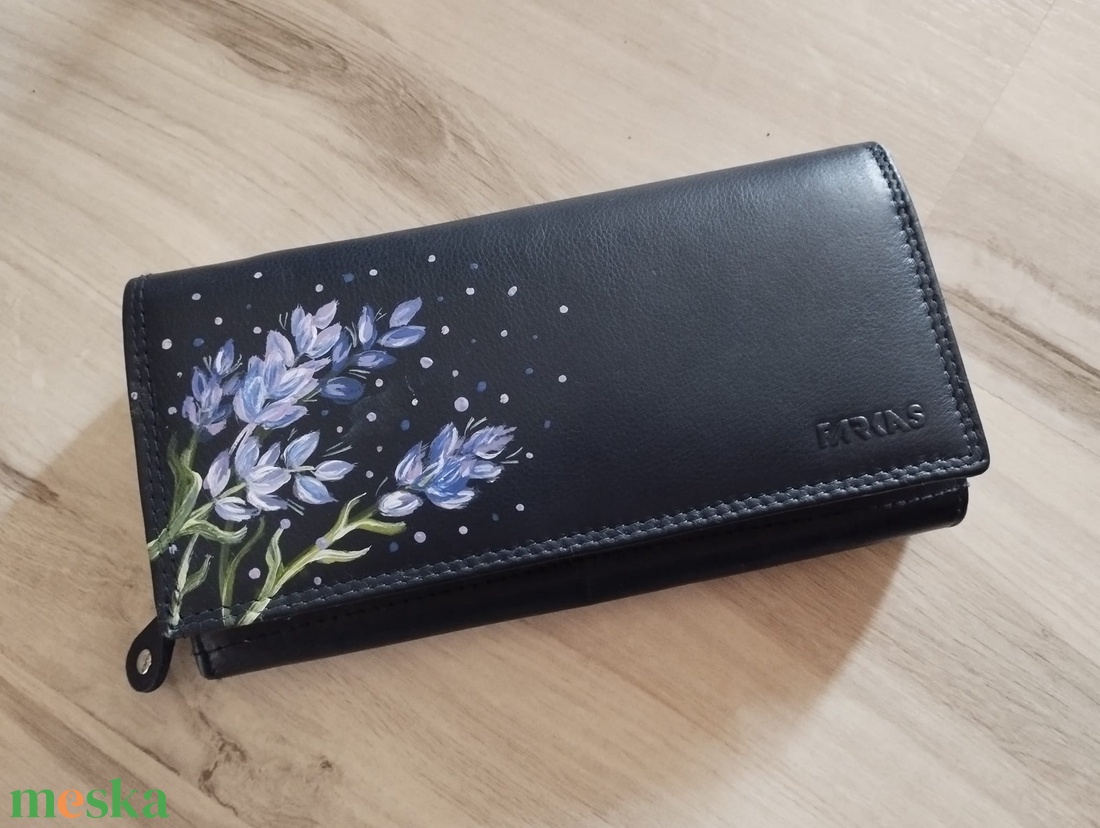 Kézzel festett bőr pénztárca-levendula - táska & tok - pénztárca & más tok - pénztárca - női pénztárca - Meska.hu