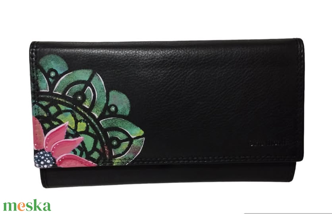 Kézzel festett bőr pénztárca-virág - táska & tok - pénztárca & más tok - pénztárca - női pénztárca - Meska.hu