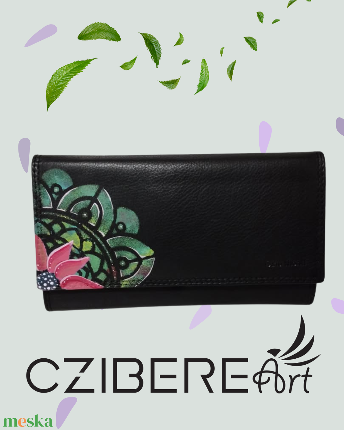 Kézzel festett bőr pénztárca-virág - táska & tok - pénztárca & más tok - pénztárca - női pénztárca - Meska.hu