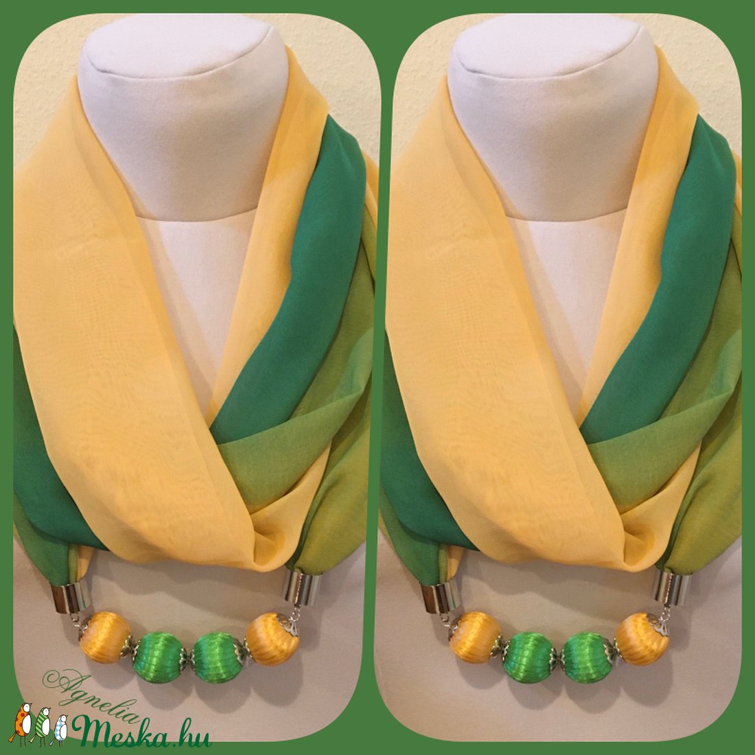 Ékszersál - zöld-sárga színátmenetes, hosszú, gyöngyös - ékszer - nyaklánc - hosszú nyaklánc - Meska.hu