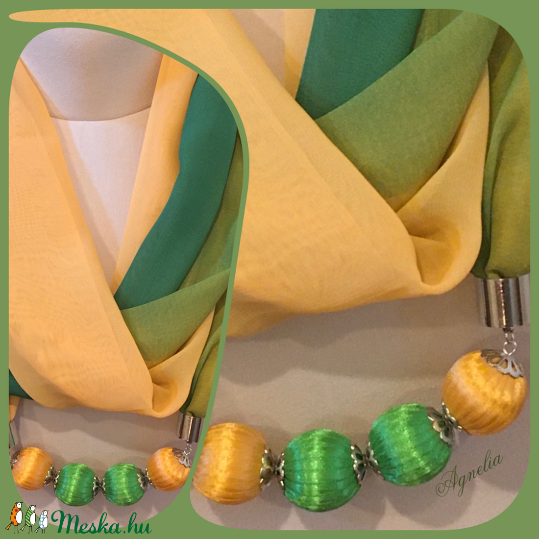 Ékszersál - zöld-sárga színátmenetes, hosszú, gyöngyös - ékszer - nyaklánc - hosszú nyaklánc - Meska.hu