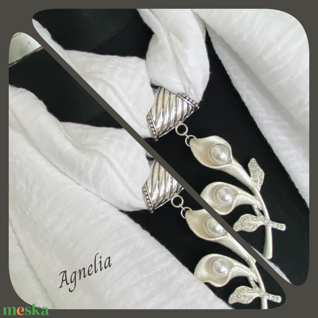 Hófehér ékszersál virágmedállal - ékszer - nyaklánc - medálos nyaklánc - Meska.hu