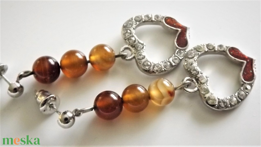 Kristályszíves ombre achát fülbevaló, gyöngy, ásvány, lánynak, ajándék, nőnek, karácsony, Meska - ékszer - fülbevaló - lógó fülbevaló - Meska.hu