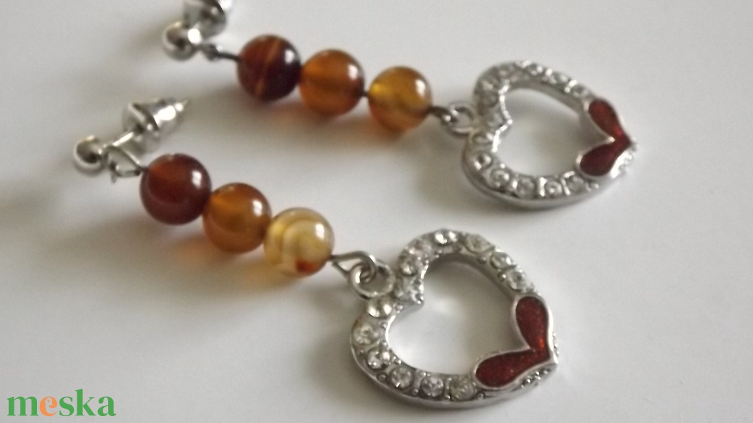 Kristályszíves ombre achát fülbevaló, gyöngy, ásvány, lánynak, ajándék, nőnek, karácsony, Meska - ékszer - fülbevaló - lógó fülbevaló - Meska.hu