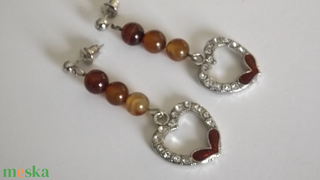 Kristályszíves ombre achát fülbevaló, gyöngy, ásvány, lánynak, ajándék, nőnek, karácsony, Meska - ékszer - fülbevaló - lógó fülbevaló - Meska.hu