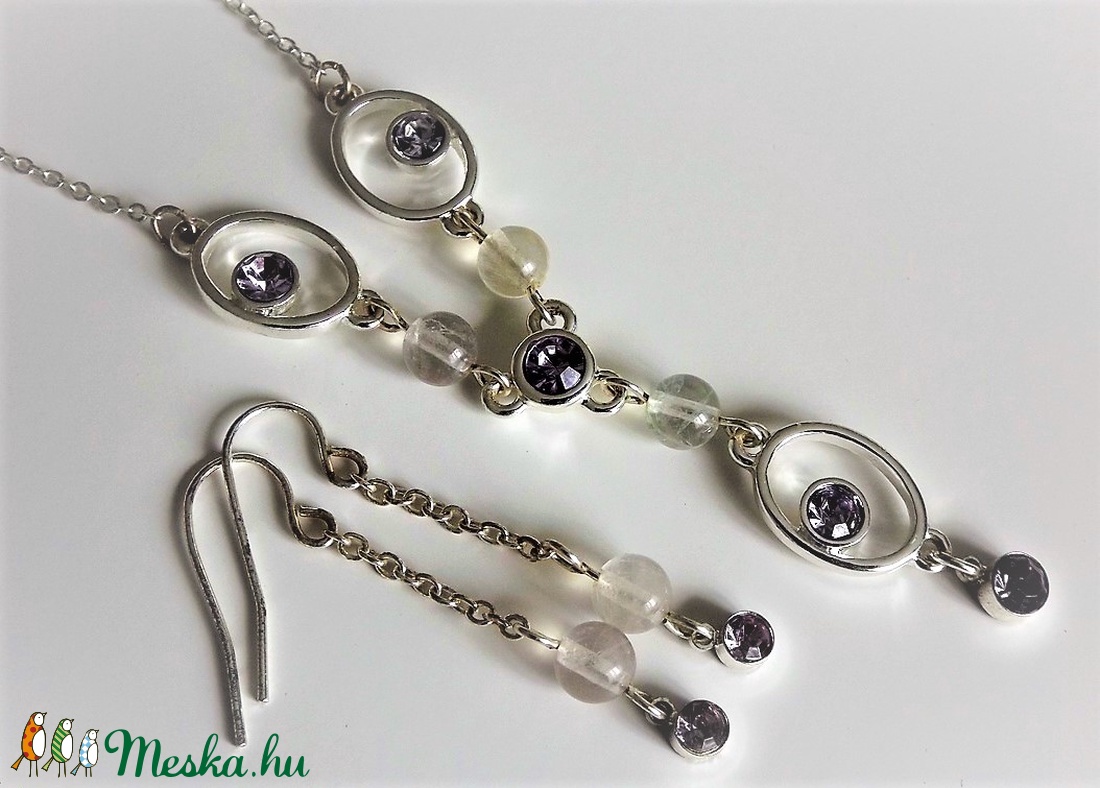 Ezüstözött szett fluorittal, féldrágakő, nyaklánc, fülbevaló, elegáns, nőnek, ajándék, ásvány - ékszer - ékszerszett - Meska.hu Ezüstözött szett fluorittal, féldrágakő, nyaklánc, fülbevaló, elegáns, nőnek, ajándék, ásvány - ékszer - ékszerszett - Meska.hu