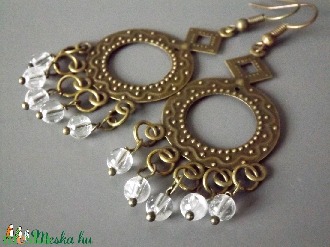 Kristály eső fülbevaló, hegyikristály gyöngy,drágakő, ázsiai, orientális, szári, ásvány, ajándék,  - ékszer - fülbevaló - lógó fülbevaló - Meska.hu