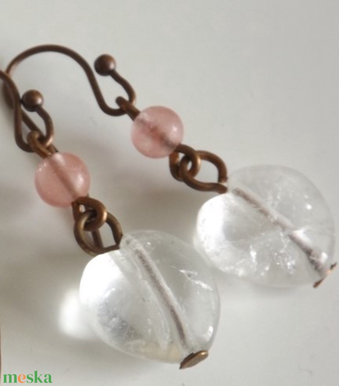 Kristály szív fülbevaló, hegyikristály, kézzel készített, hand made, ásvány, ajándék, karácsony - ékszer - fülbevaló - lógó fülbevaló - Meska.hu