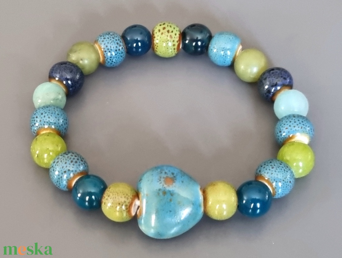 Kerámia és ásvány karkötő, gyöngy, kerámia, ősz, dekoratív, ásvány,  ajándék, nőnek - ékszer - ékszerszett - Meska.hu