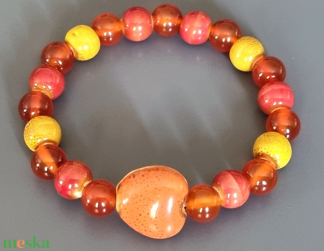 Kerámia és ásvány karkötő, gyöngy, kerámia, ősz, dekoratív, ásvány,  ajándék, nőnek - ékszer - ékszerszett - Meska.hu