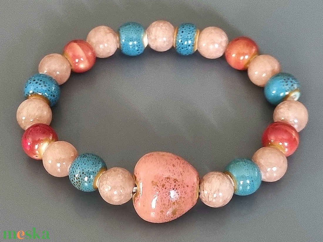 Kerámia és ásvány karkötő, gyöngy, kerámia, ősz, dekoratív, ásvány,  ajándék, nőnek - ékszer - ékszerszett - Meska.hu