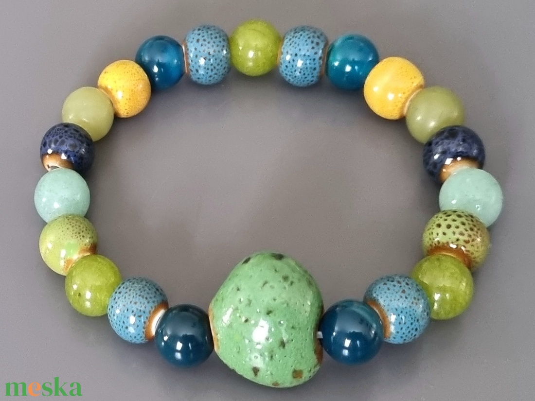 Kerámia és ásvány karkötő, gyöngy, kerámia, ősz, dekoratív, ásvány,  ajándék, nőnek - ékszer - ékszerszett - Meska.hu