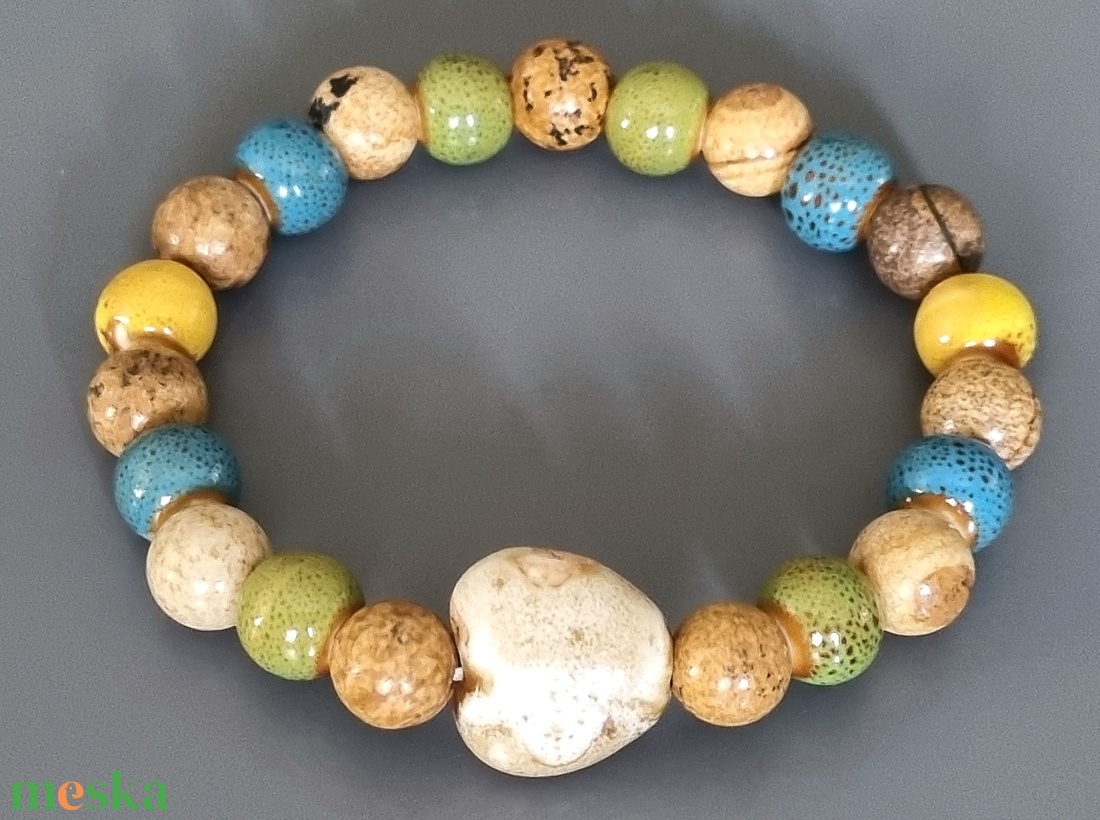 Kerámia és ásvány karkötő, gyöngy, kerámia, ősz, dekoratív, ásvány,  ajándék, nőnek - ékszer - ékszerszett - Meska.hu