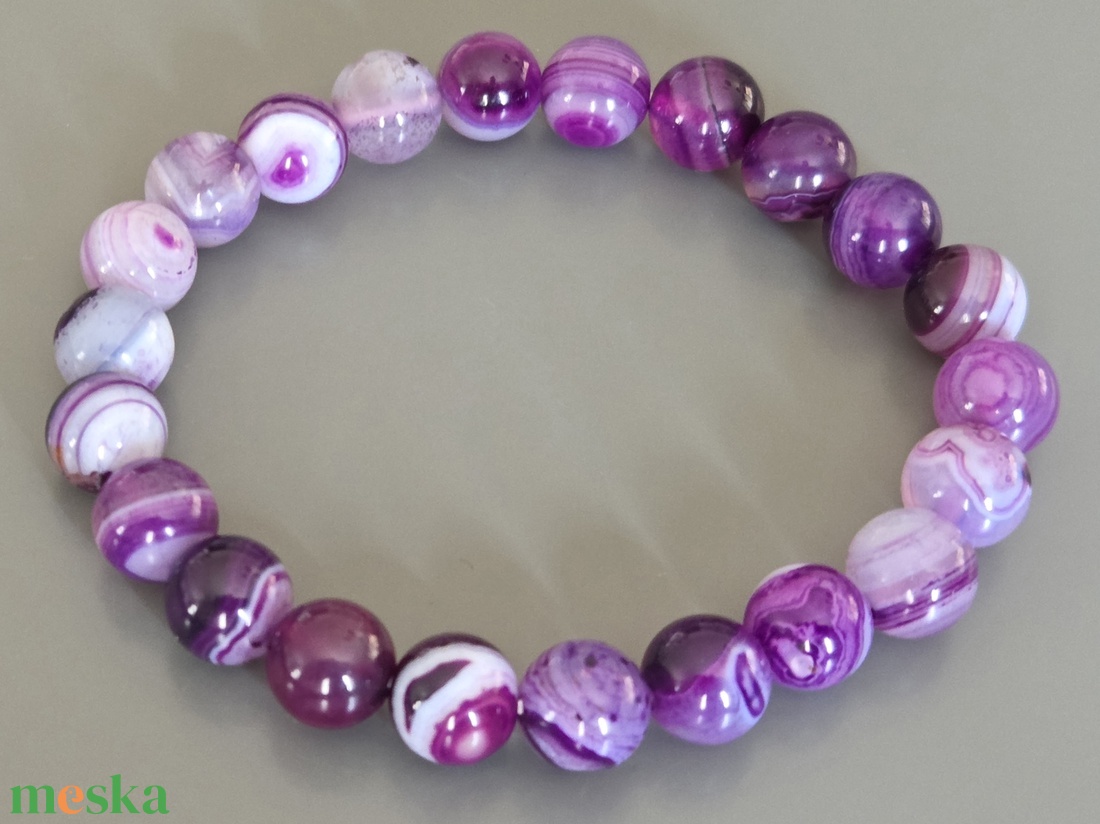 Bíbor lila achát karkötő, ajándék, nőnek, lánynak - ékszer - karkötő - gyöngyös karkötő - Meska.hu