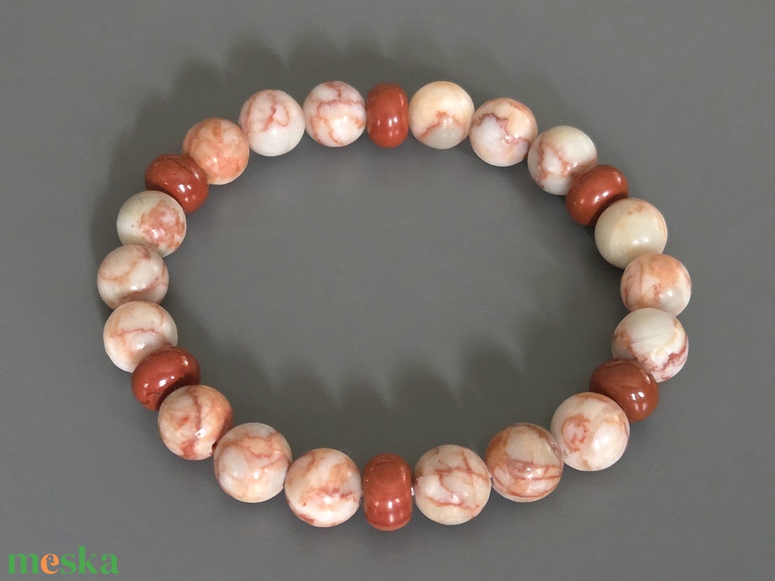 Márványkő és jáspis ásványkarkötő, gyöngy, ékszer, ajándék, nőknek, lánynak, karácsony, Meska - ékszer - ékszerszett - Meska.hu