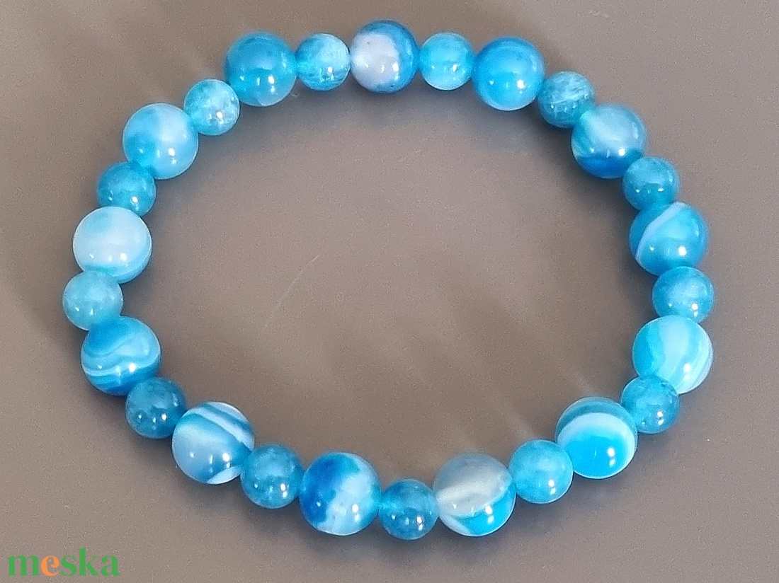 Tengerkék achát  karkötő, ásvány, gyöngy, ékszer, Magyarország, ajándék,  nőnek - ékszer - karkötő - gyöngyös karkötő - Meska.hu
