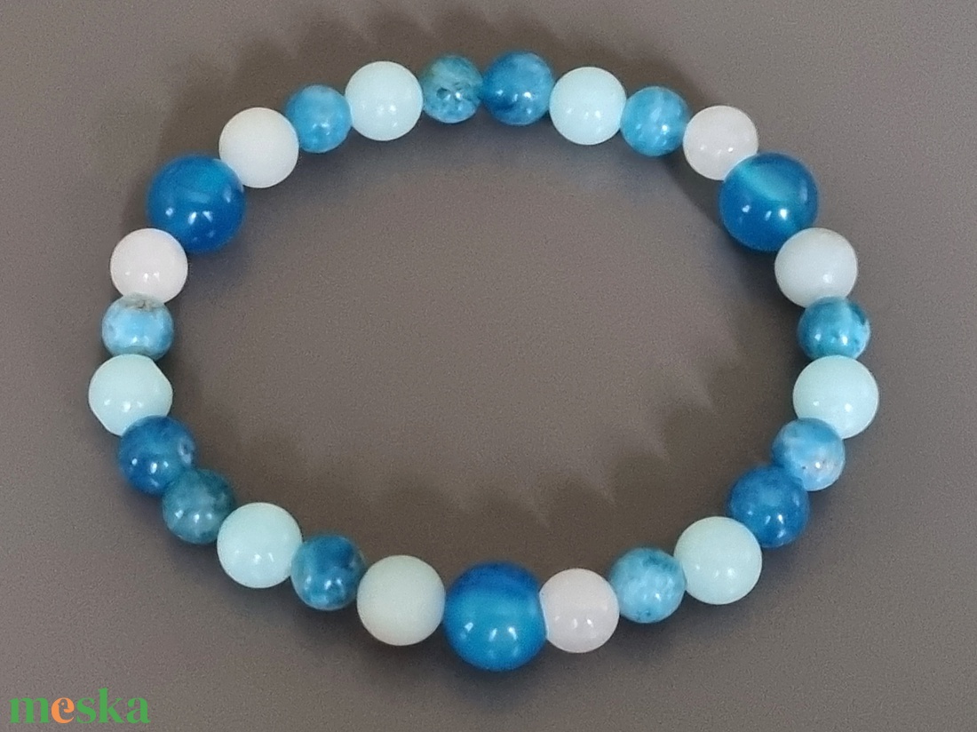 Tengerkék achát  karkötő, ásvány, gyöngy, ékszer, Magyarország, ajándék,  nőnek - ékszer - karkötő - gyöngyös karkötő - Meska.hu
