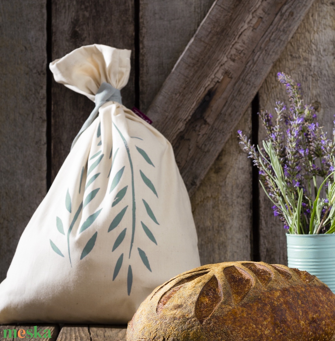 Kenyértartó zsák BÉLELT, NAGY, pamutvászon, kenyérzsák, pékáru, frissentartó, szürke, fehér zero waste, környezetbarát -  - Meska.hu